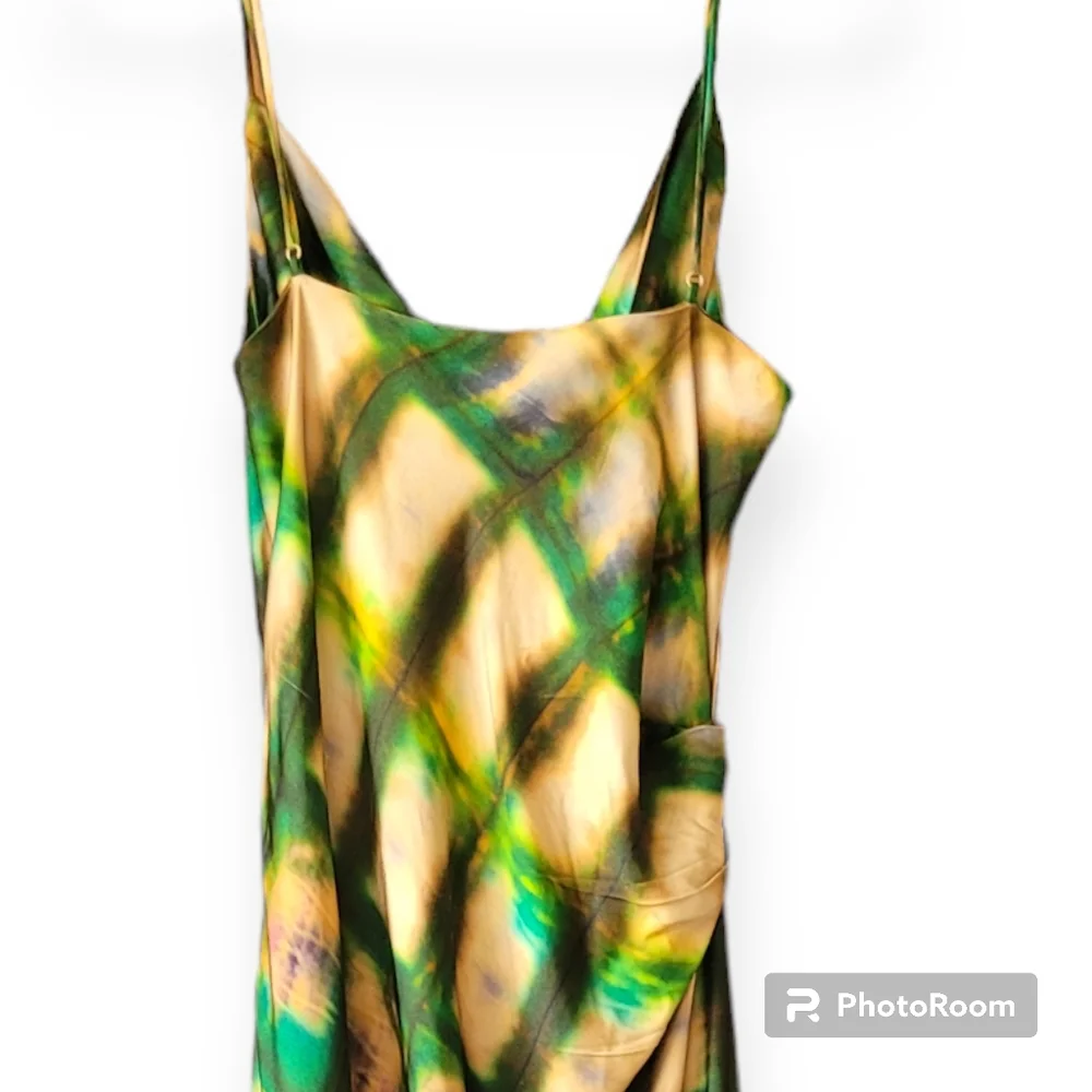 NWT Zara Satin Cowl Neck Draped Midi Slip Dress Green Gold Boho XL - Picture 7 of 14